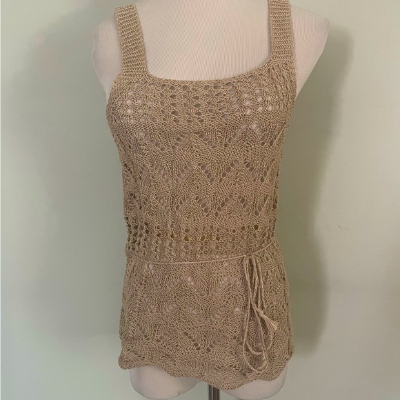 Vintage Crocheted Beige Sweater Vest Sz: S - Picture 1 of 8